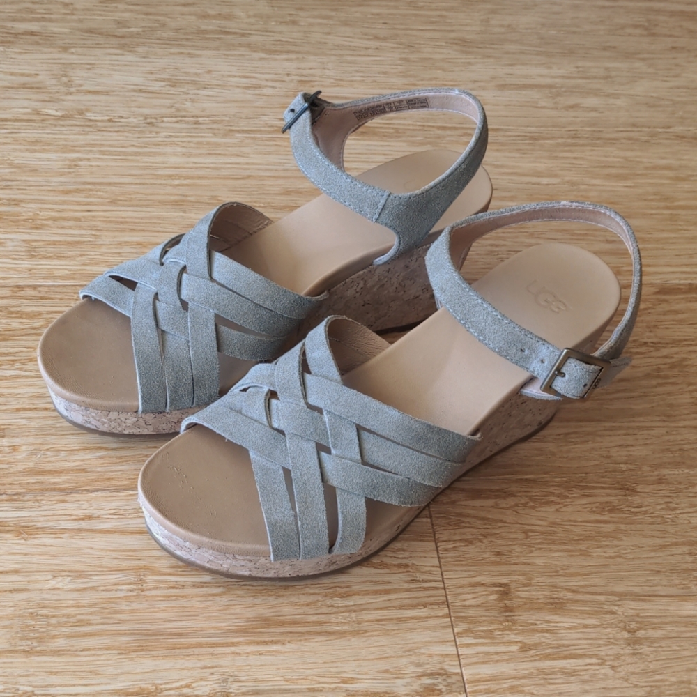 UGG Uma Wedge Cork Platform Sandals Olive Brown US 8.5